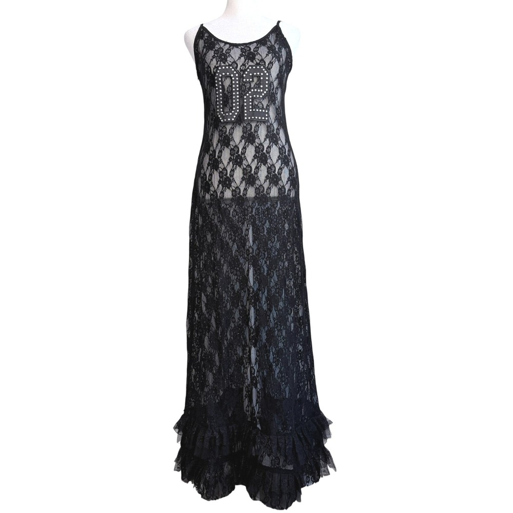 Black Sheer‎ Lace Fairy Grunge Maxi Dress Large Alternative Indie Sleaze Goth